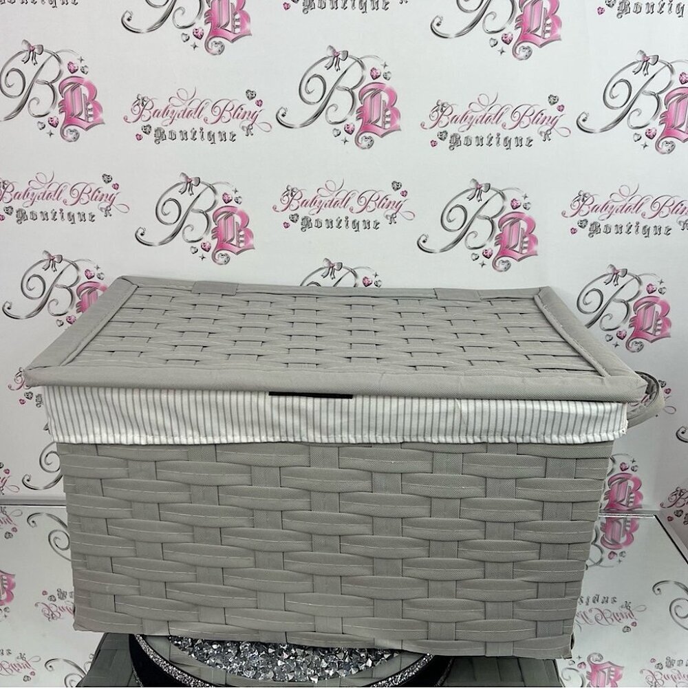 Nicole Miller basket flip top bin tote storage Gray Woven Basket with Lid